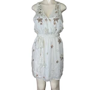 Adelyn Rae Star Sequin Sleeveless Surplice Dress Ivory Gold Size Small NWT
